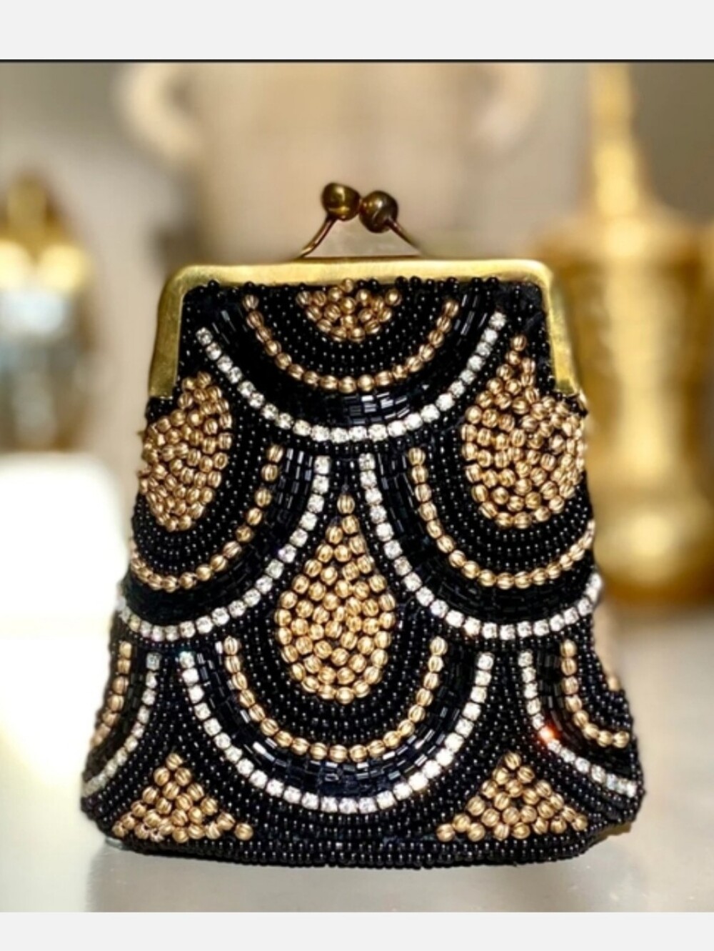 Vintage David Jeffery Beaded Evening Clutch Bag - Black & Gold